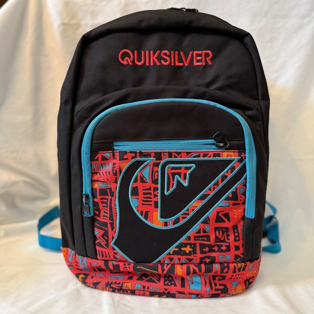 Quiksilver Backpack Black Red Blue Tribal Print Insulated Cooler Pocket 1920